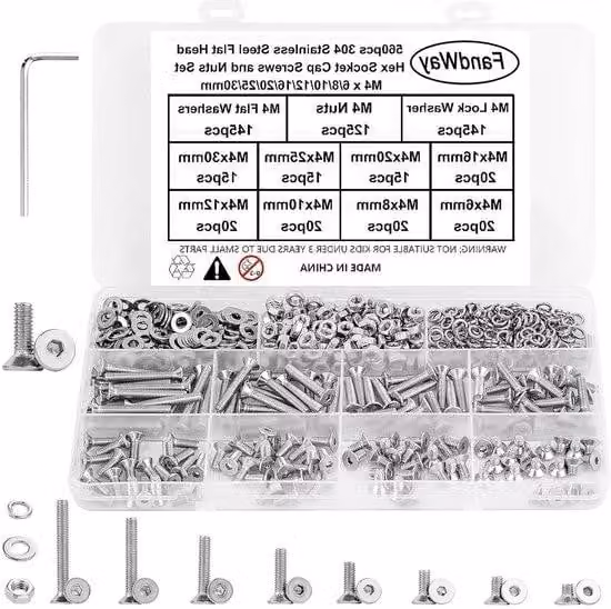 Set di viti - Set di utensili per riparazioni - Set in metallo - Acciaio inossidabile - 560 pezzi - Colore argento