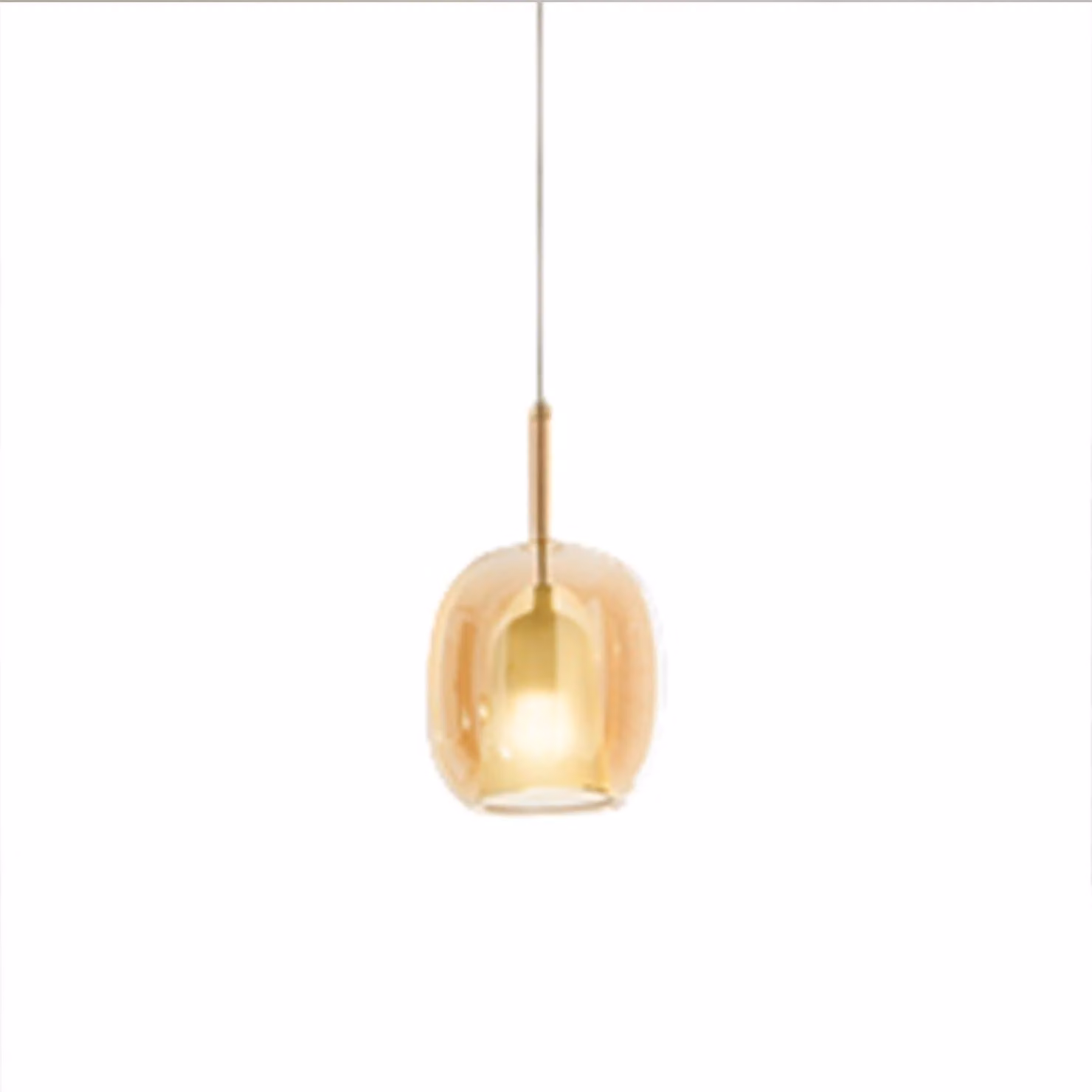 Lampada a Sospensione in Vetro Borosilicato Ambra Trasparente con Cablaggio E27, Design Moderno 17,5x30,5 cm, Cavo Regolabile 300 cm - Perenz