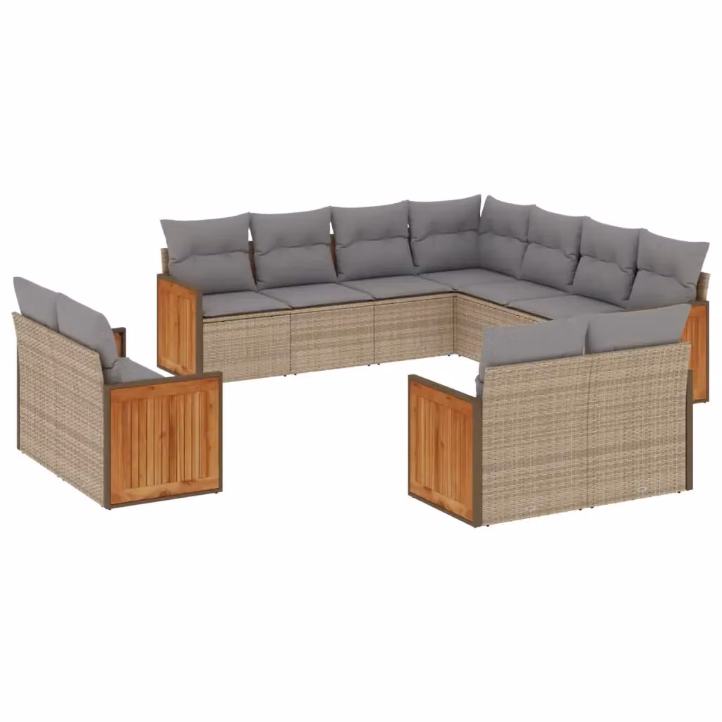 vidaXL Set di Divani da Giardino 11 pz in Polyrattan con Cuscini Beige e Struttura in Legno di Acacia – 2
