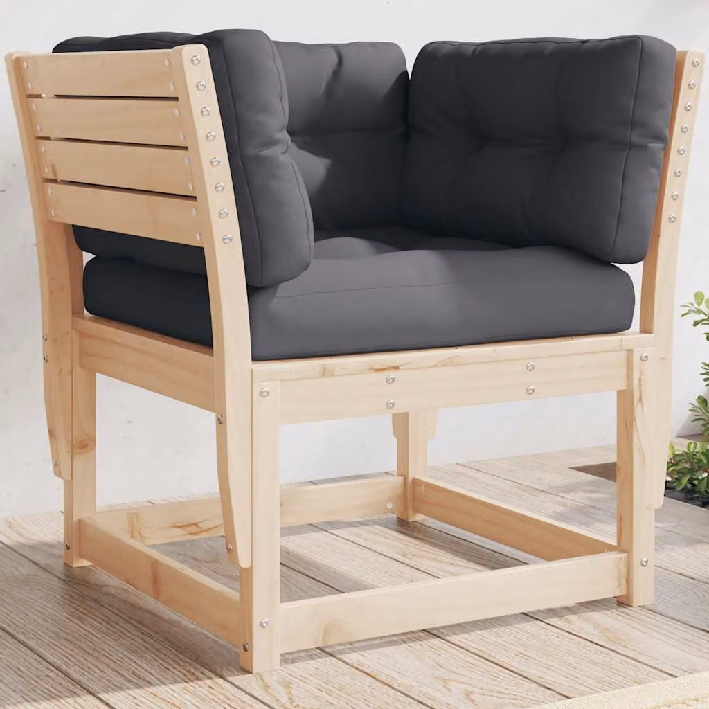 Divano da giardino vidaXL con braccioli e cuscini in legno massello di pino rustico