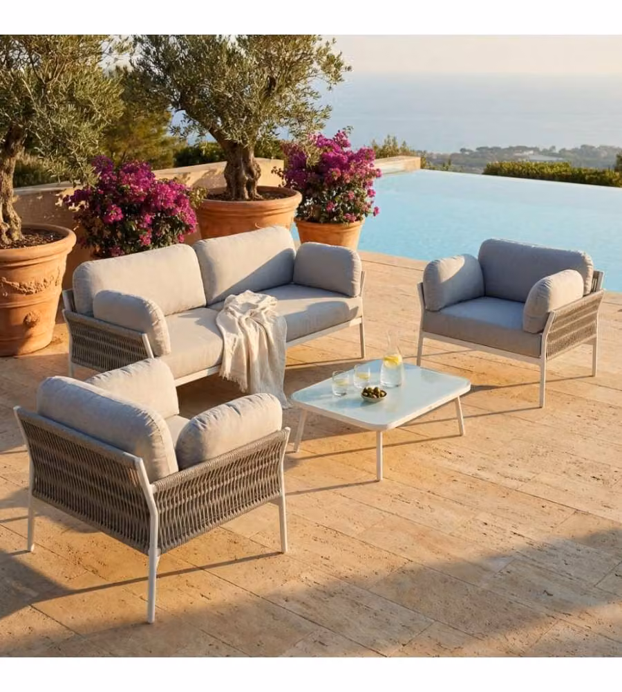 Cosma Set mobili da giardino Salotto Belem 3 pz bianco con cuscini