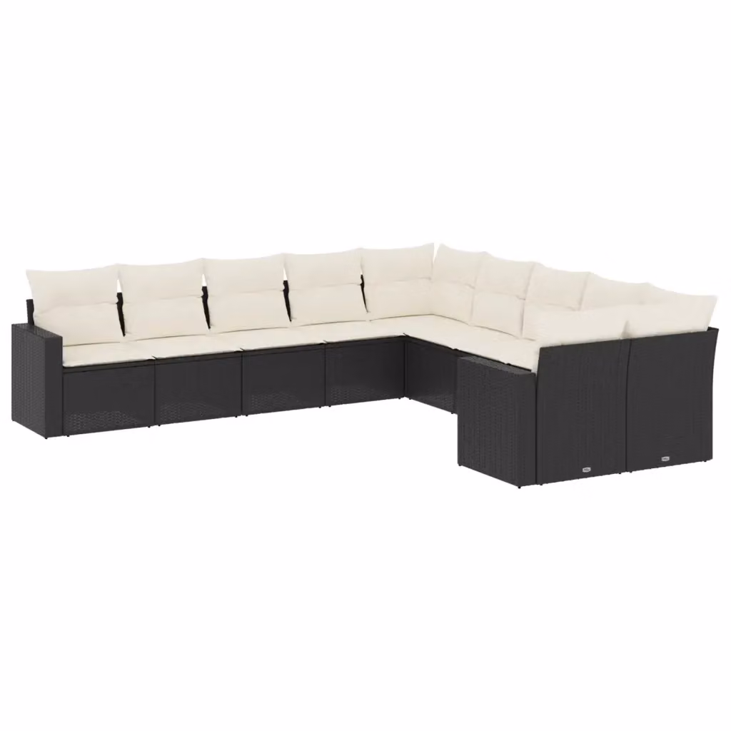 Set di Divani da Giardino a Forma di L vidaXL con Cuscini, Struttura in Metallo e Polyrattan Nero e Bianco – 2
