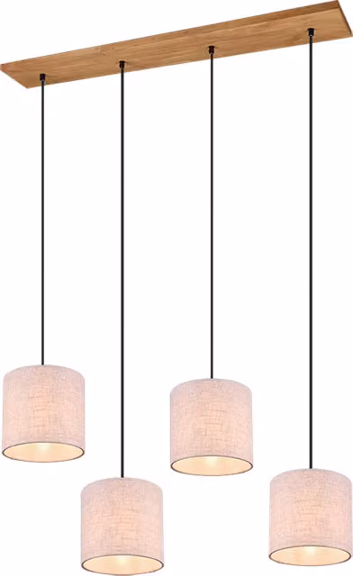 Lampada a sospensione 4 paralumi, legno, sabbia, L 100 cm, Elmau