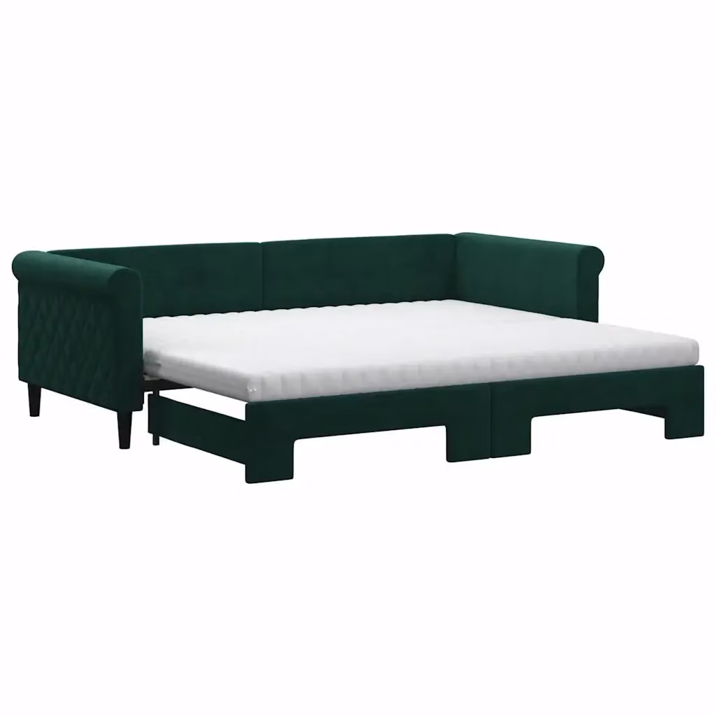 Divano Letto Estraibile vidaXL in Velluto Verde Scuro con Cassetto, L/P/H: 229 x 90 x 68 cm – 2