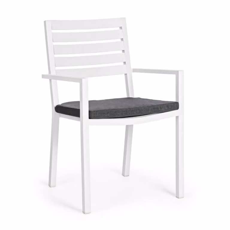 Set 4 sedie da giardino MURGIA con cuscino sfoderabile in tessuto e struttura in alluminio bianco