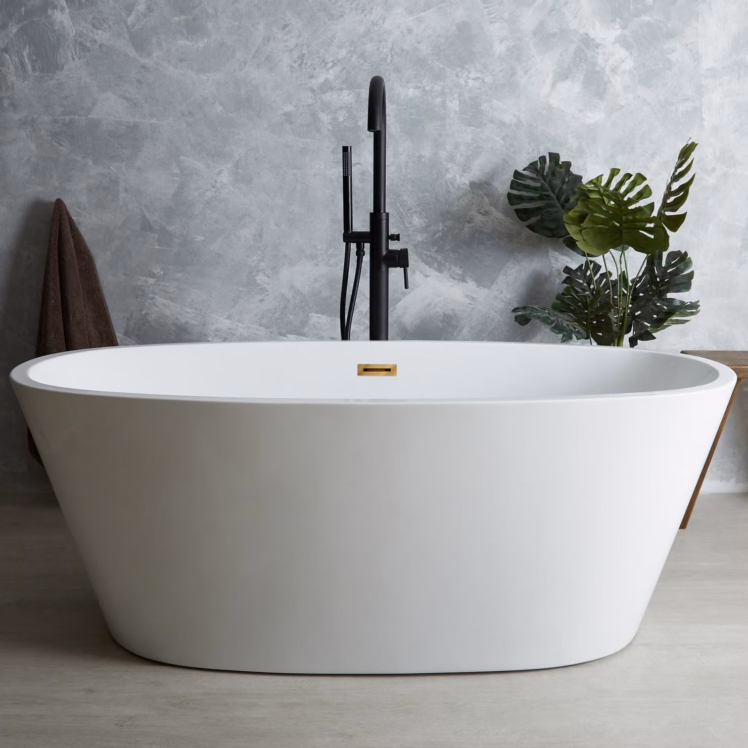 Vasca da Bagno Centro Stanza Ovale Moderna - 1595 x 740mm - Scelta di Finitura Troppopieno - Ashbury