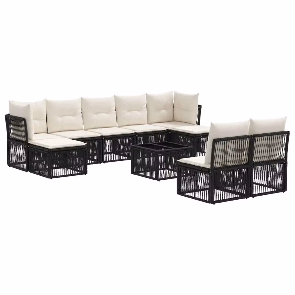 Set Divano da Giardino vidaXL 10 Pezzi in Polyrattan Nero con Cuscini e Tavolino – 2