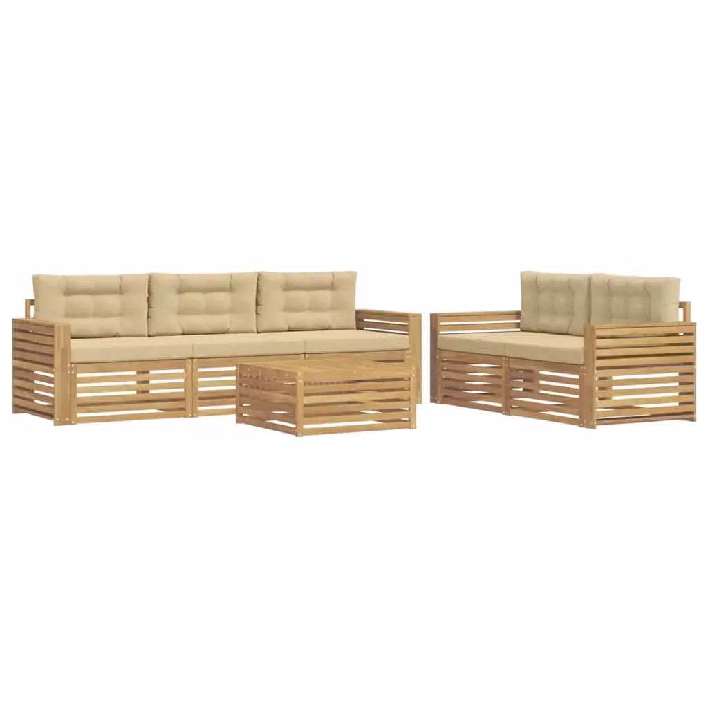 Set da giardino moderno vidaXL composto da 6 pezzi in legno di acacia con divani, poltrone e tavolino da caffè, colore bianco e beige – 2