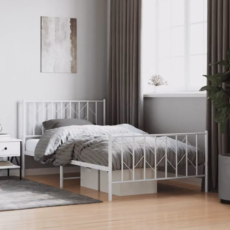 vidaXL Giroletto con Testiera e Pediera in Metallo Bianco L: 112 cm, P: 207 cm, H: 90 cm