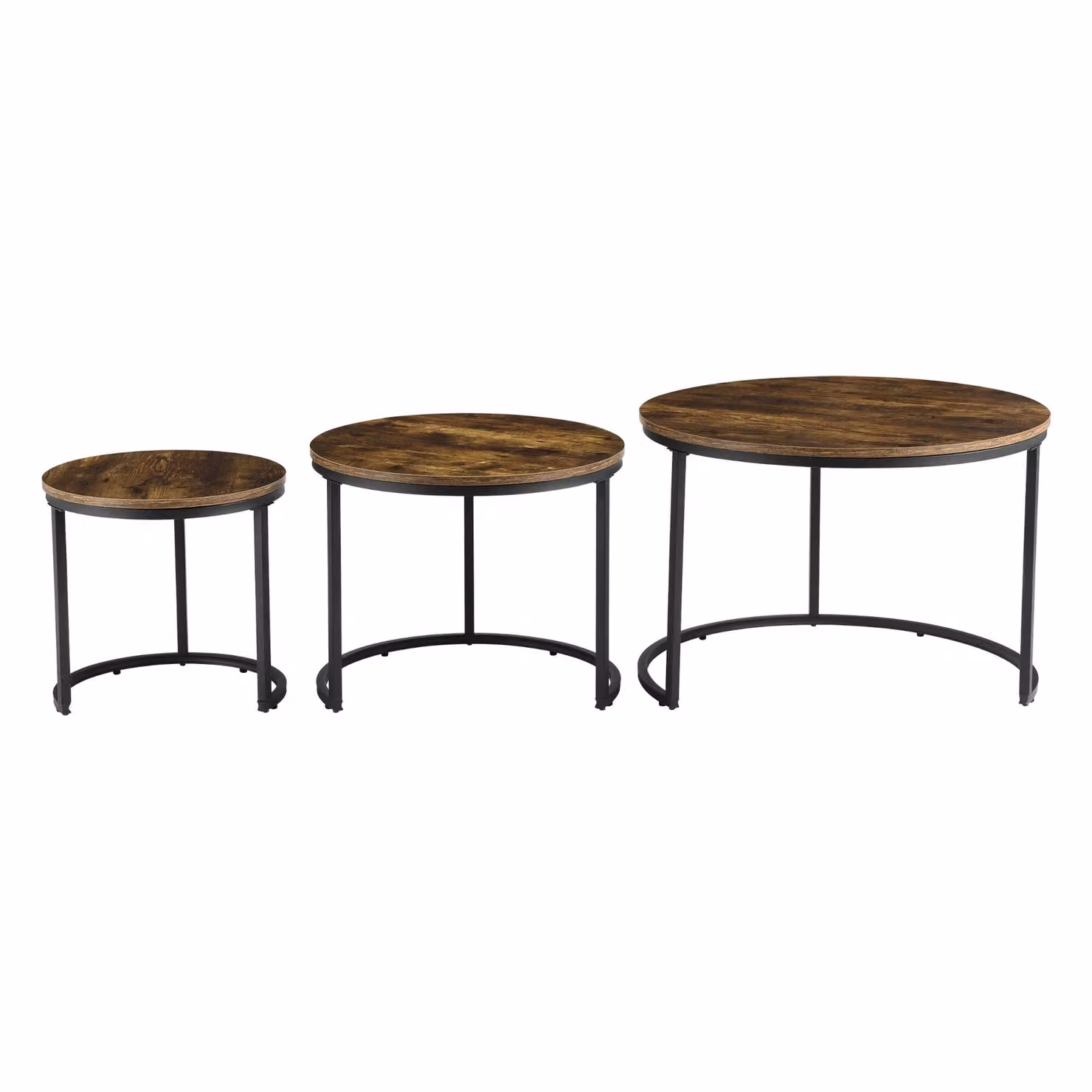 In And OutdoorMatch Tavolino Dejuan - Set di 3 - Colori nero e legno - Truciolare e acciaio - Design moderno