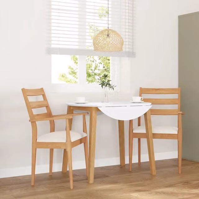 Set di 2 sedie da pranzo con cuscini beige in legno massello di Hevea vidaXL con braccioli – 1