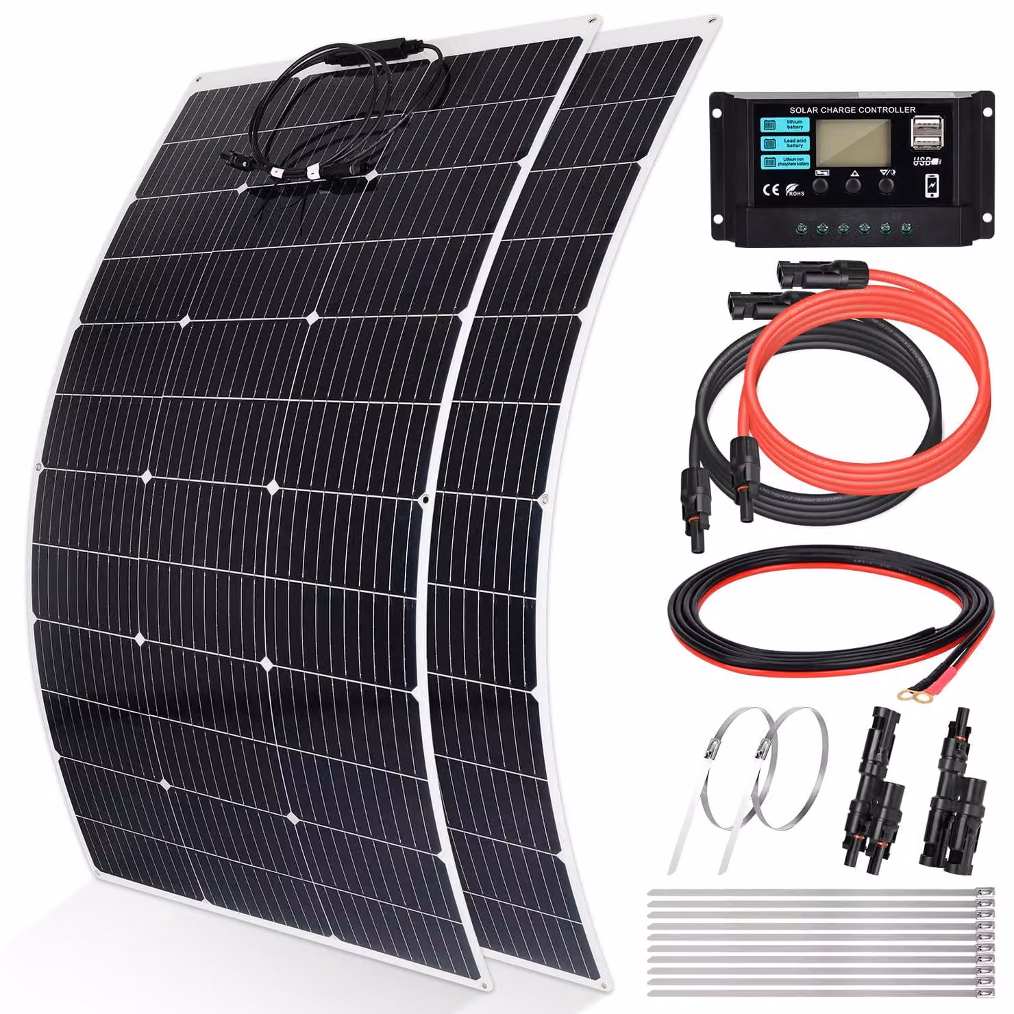 Kit di pannelli solari flessibili da 240 W, 12 V, composto da 2 pannelli da 120 W ciascuno, con regolatore di carica da 30 A