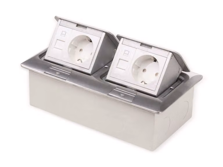 Presa da incasso a pavimento LEDmaxx, 2 prese, 2 RJ45, alluminio, quadrata