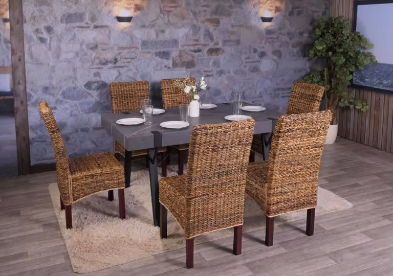 set di 6 sedie da pranzo in vimini sedia M69 sedia BALI banana wicker ~ light, senza cuscini