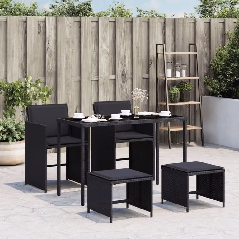 Maison Exclusive - Set da pranzo da giardino 5 pezzi con cuscini in polyrattan nero
