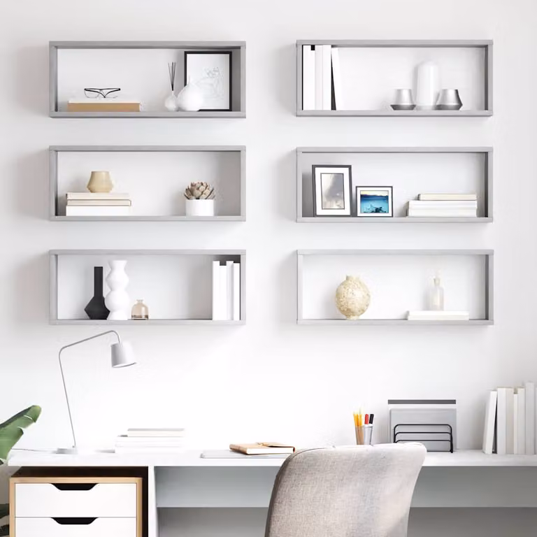 Set di 6 mensole a cubo vidaXL da parete in legno, colore grigio cemento, L 60 cm x P 15 cm x H 23 cm