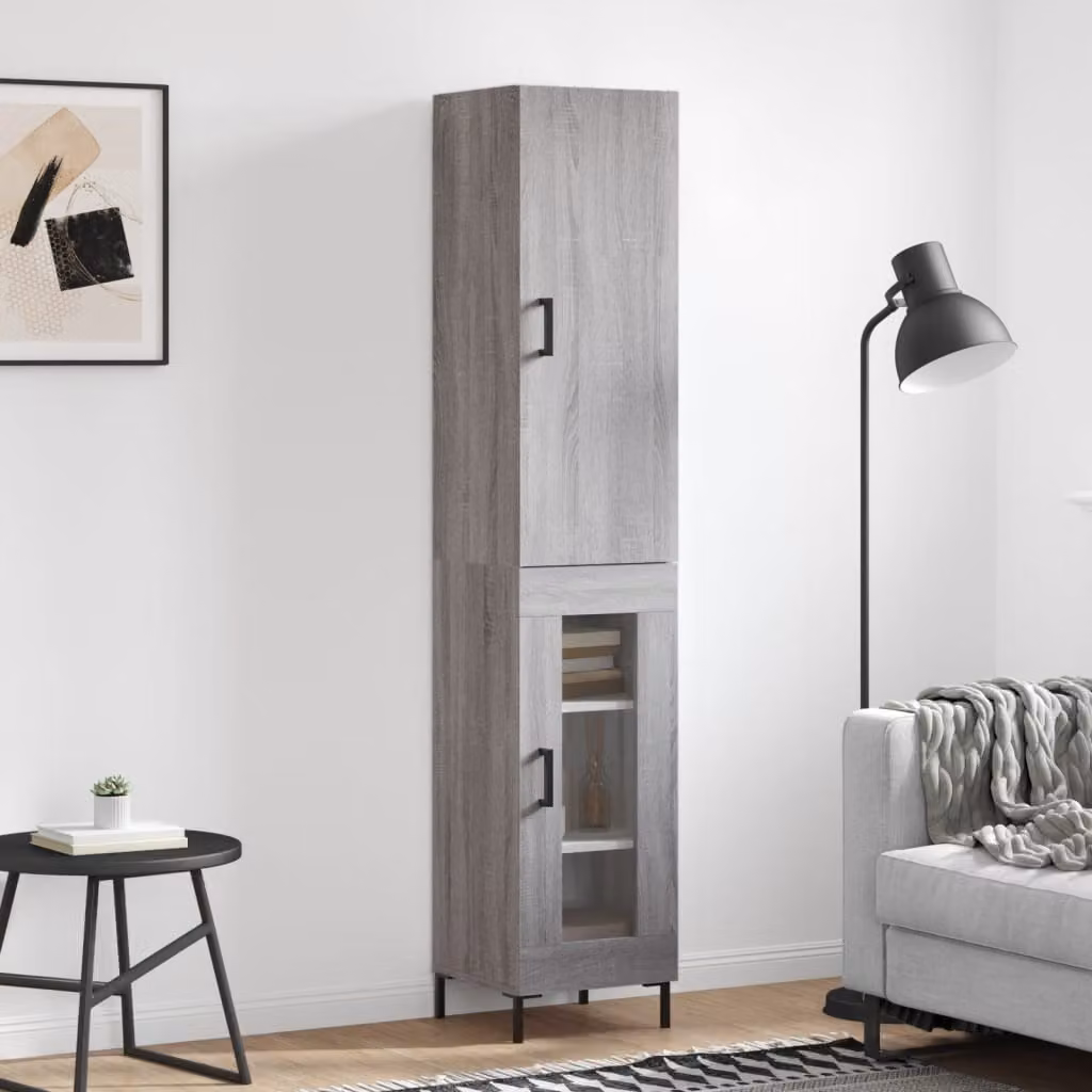 Credenza moderna vidaXL Grigio Sonoma con ante a battente e ripiani interni, L: 34,5 cm, P: 34 cm, H: 180 cm
