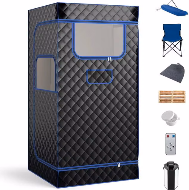 Sauna portatile a vapore per casa con generatore di vapore da 3L telecomando, Box sauna completo 1 posto Nero