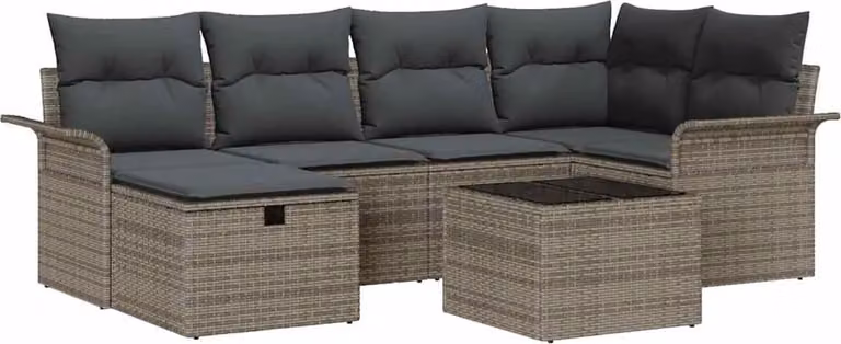 Set Divano da Giardino con cuscino 7 pcs Poly Rattan