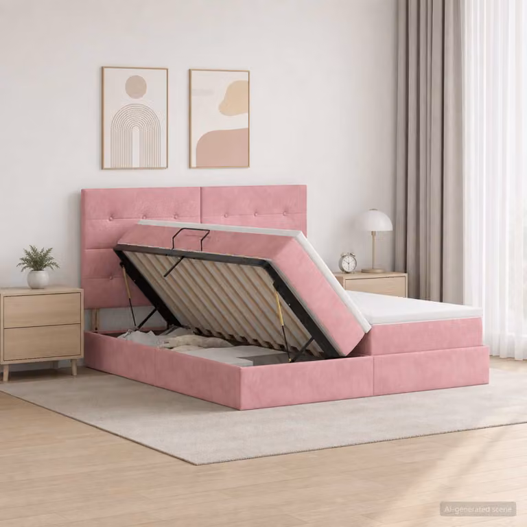 vidaXL Letto con Contenitore con testiera Rosa 200 x 200 cm Velluto