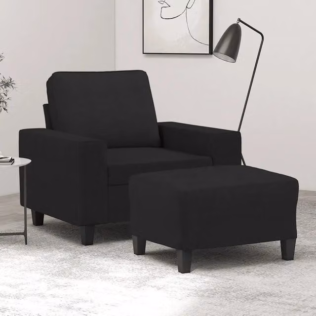 Divano Sedia-Poltrona con Poggiapiedi Nero 60 cm in Tessuto 401579