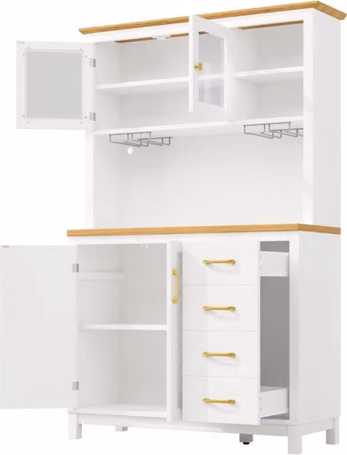 Buffet con 4 ante bianco 105,5x40x180 cm in MDF con luce LED integrata e porta bibite