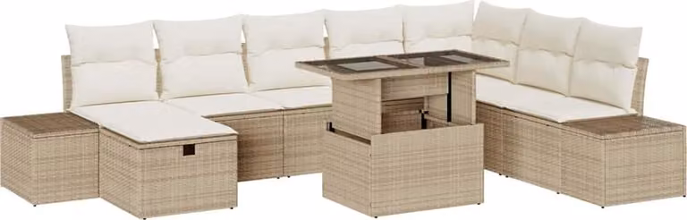 Set Divano da Giardino 11 pcs Beige Poly Rattan