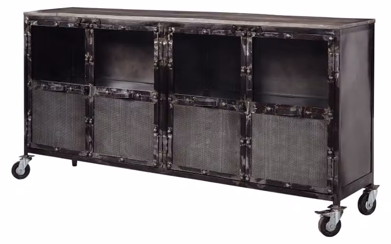 MASSIVMOEBEL24 | credenza in legno di Mango 180x40x90 grigio scuro laccato HEAVY INDUSTRY #115