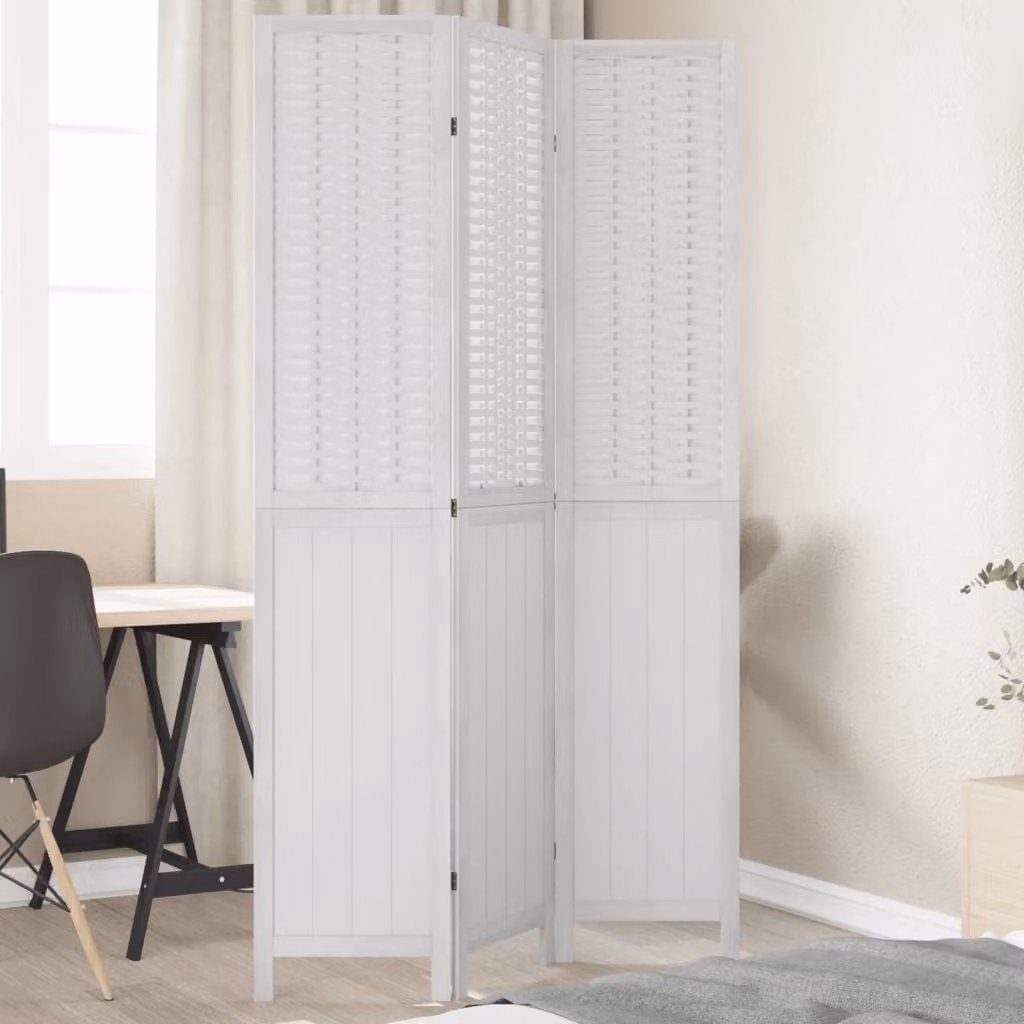 Divisorio Ambienti vidaXL in Legno Massello di Paulownia Bianco, 3 Pannelli, H: 180 cm, L: 170 cm, P: 3 cm