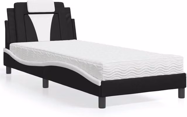 Letto moderno vidaXL con materasso in similpelle e tessuto, colori nero e bianco, L/P/H: 200 x 80 x 35 cm