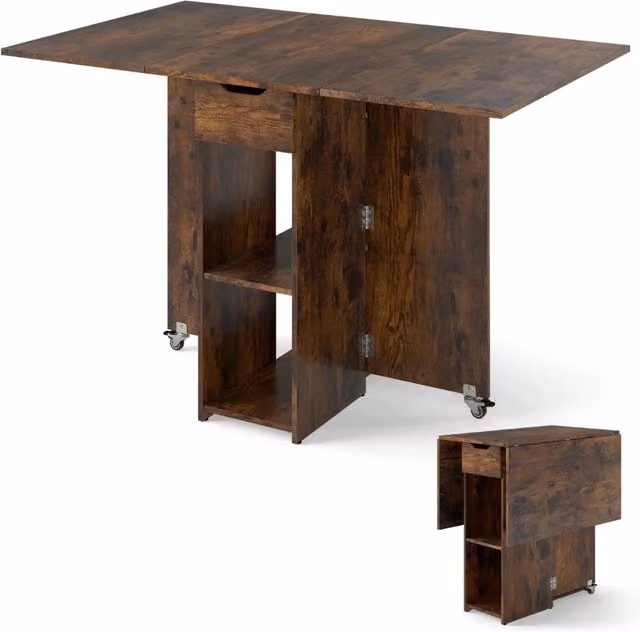 Tavolo da cucina pieghevole 120 x 72 x 75 cm allungabile con vani portaoggetti moderno per piccoli spazi in legno marrone rustico 20_0020487