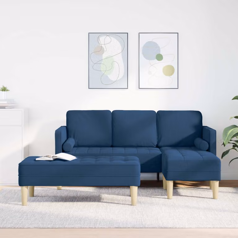 Set di divani angolari vidaXL in tessuto reversibile blu e beige per soggiorno