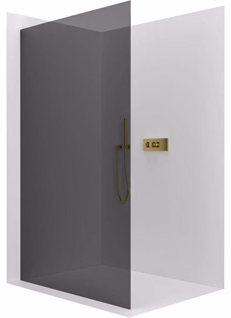 CERANO - Box doccia Walk-in Crystal L/P - 8 mm - sistema senza montanti - dorato, vetro grafite - 70x200 cm