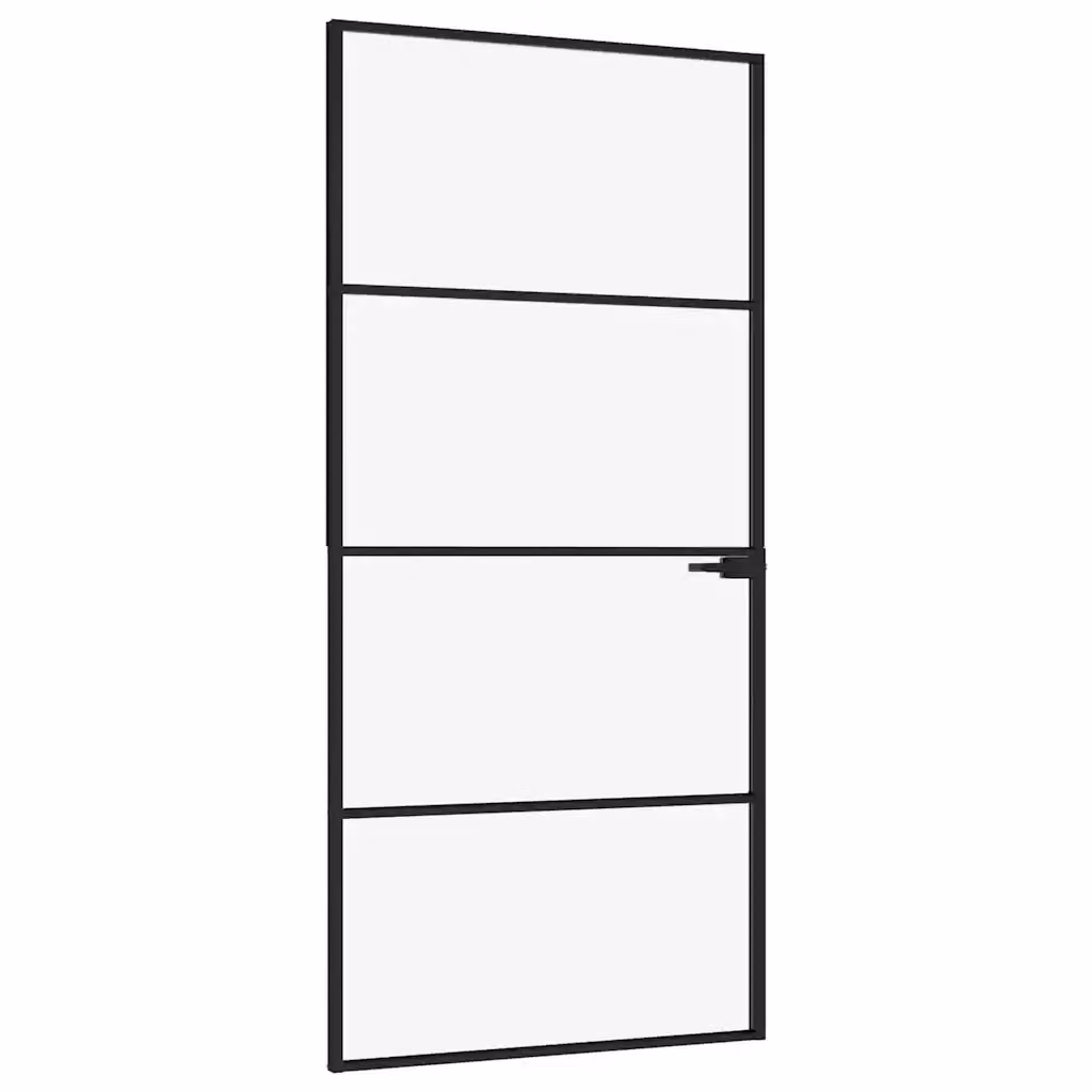 Porta Interna Moderna vidaXL in Alluminio e Vetro Temperato Trasparente, Colore Nero, L: 93 cm, H: 201,5 cm – 2
