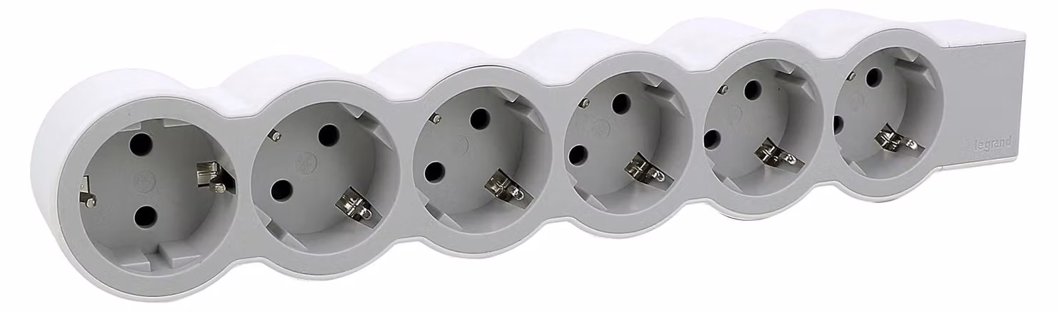 Presa piatta Legrand 6x, senza cavo bianco-grigio 694579
