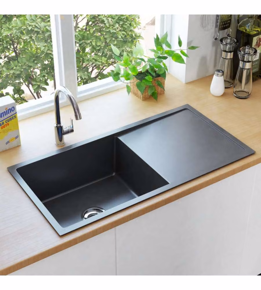 Lavello da Cucina vidaXL in Acciaio Inox Nero e Argento L/P/H: 87 x 44 x 20 cm – 2