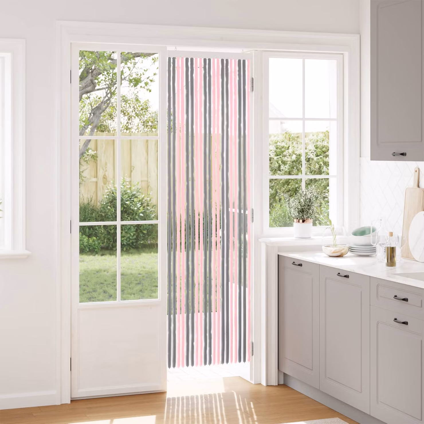 vidaXL Tenda a strisce in chenille Grigio Argento e Rosa L 56 cm x H 200 cm