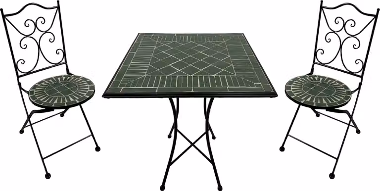 AXI Camilla Set Bistrot da Balcone, 2 Sedie 1 Tavolo, Set Bistrò Veranda Mosaico Verde Scuro - Set Bistro da Giardino, Tavolo Bistro per Giardino/Balcone/Terrazza
