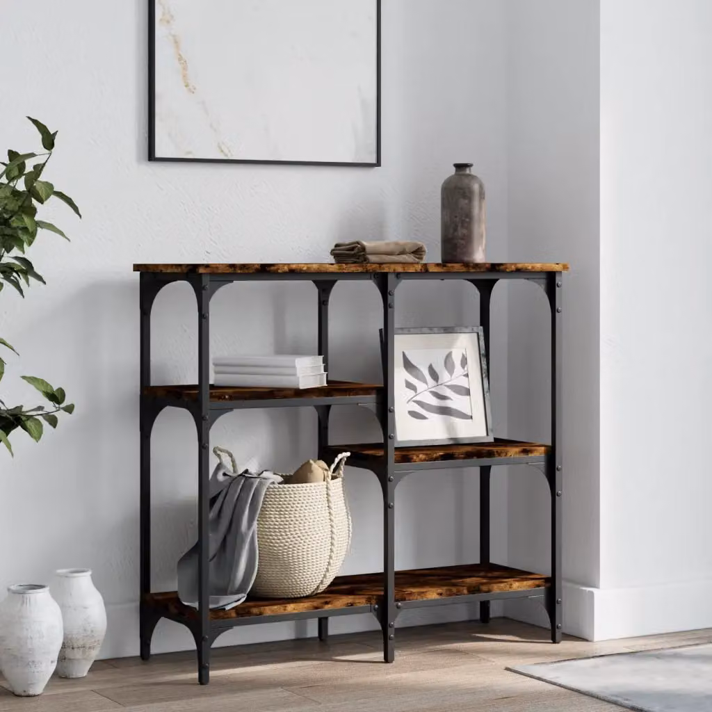 vidaXL Tavolo Consolle in Legno Multistrato Rovere Fumo L: 80 cm, P: 29 cm, H: 75 cm