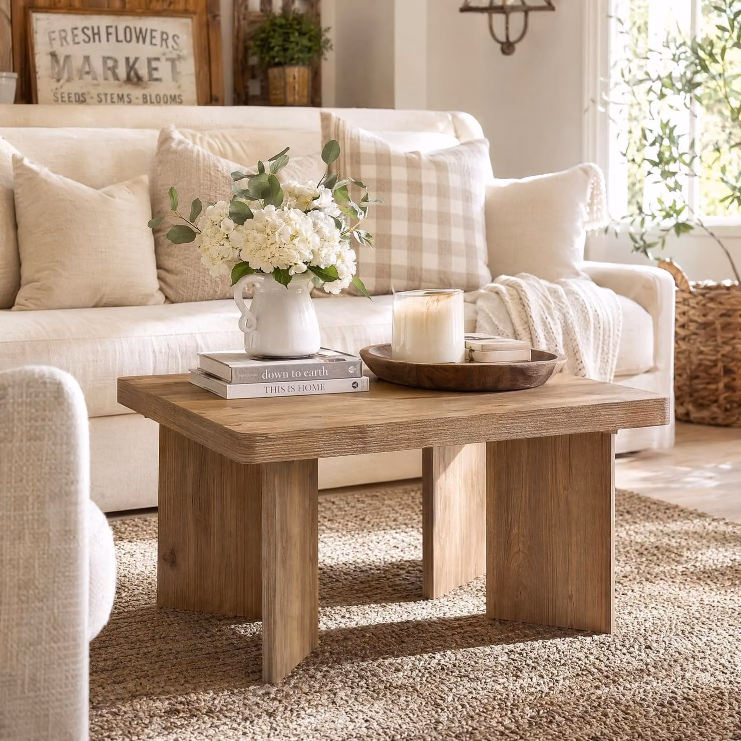 Tavolino da divano in legno Tribesigns, 80 cm, in stile rustico, con piano spesso e gambe robuste, ideale per soggiorno, camera da letto, balcone e piccoli ambienti