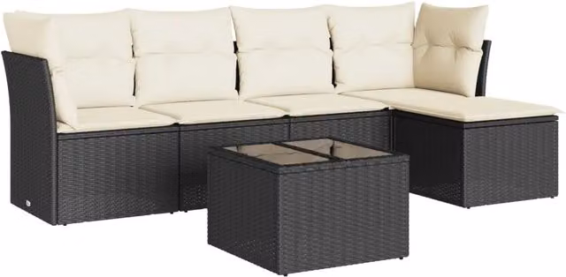 Set Divano da Giardino 6 pz | Set Salotto da Giardino con Cuscini Nero in Polyrattan