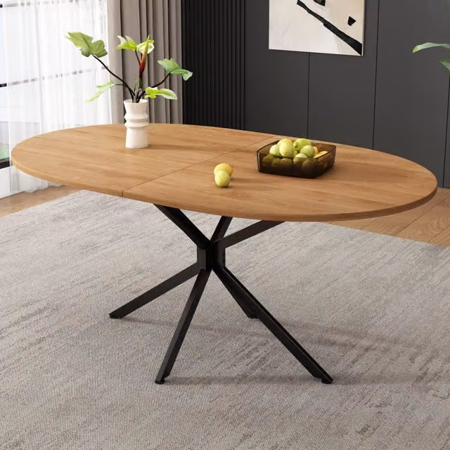 Tavolo da pranzo ULEVR ovale in MDF naturale con gambe incrociate, per 4-6 persone