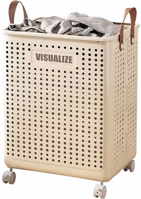 Carrello di stoccaggio pieghevole con ruote universali, lettino portatile girevole, apertura aerata per giocattoli, abiti e contenitori di stoccaggio.