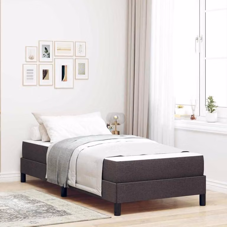 Letto a molle insacchettate, colore marrone scuro, dimensioni 90 x 190 cm, rivestito in tessuto