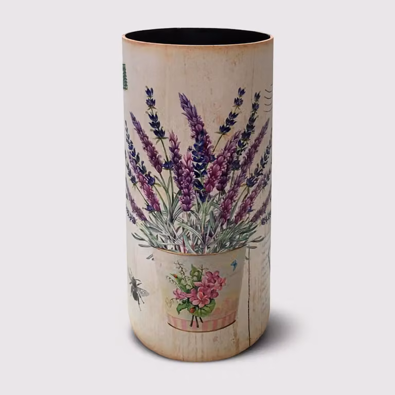 Sambuco - Portaombrelli bianco tondo con decorazione floreale