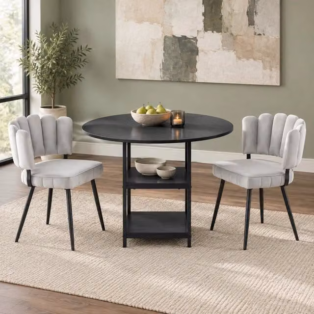 Set tavolo rotondo 107 cm con 2 sedie grigio chiaro