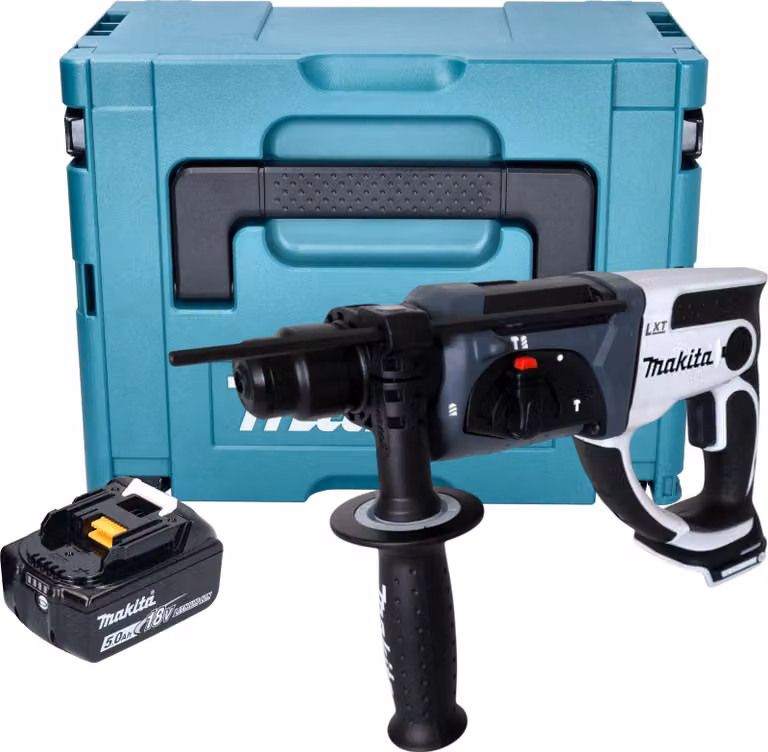 Makita DHR 202 T1JW Trapano a percussione a batteria 18 V 20 mm 2,0 J bianco + 1x batteria 5,0 Ah + Makpac - senza caricabatteria