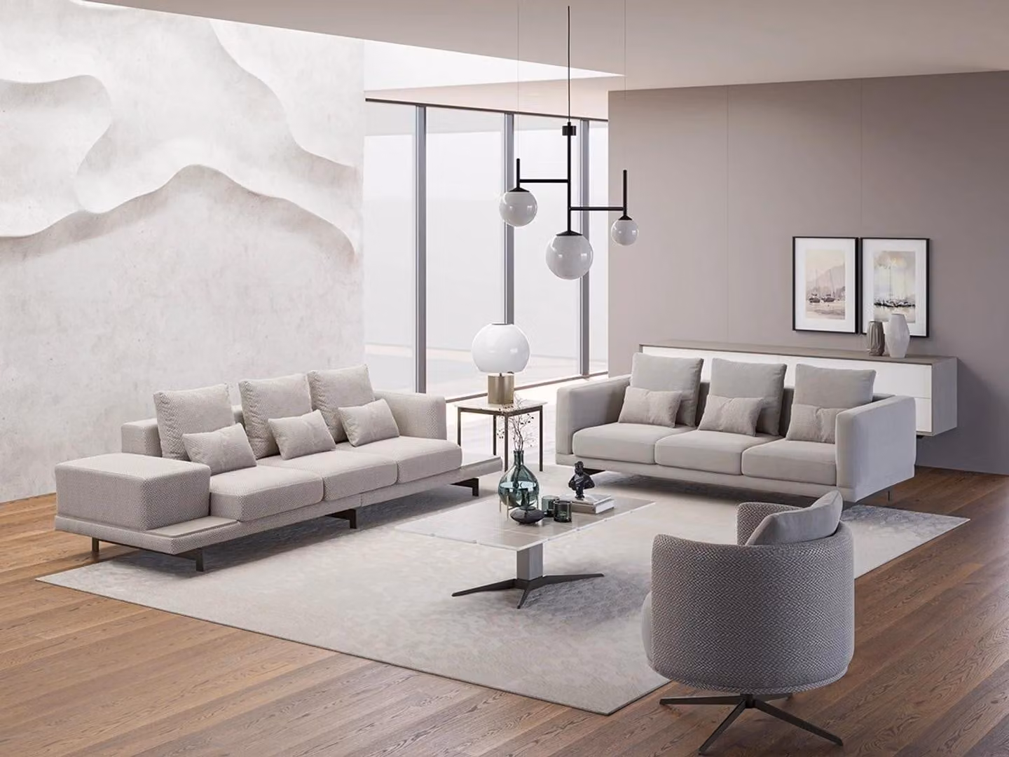 Wohnzimmer Komplett 2x Sofa Dreisitzer Textil Polstermöbel Sessel Couchtisch