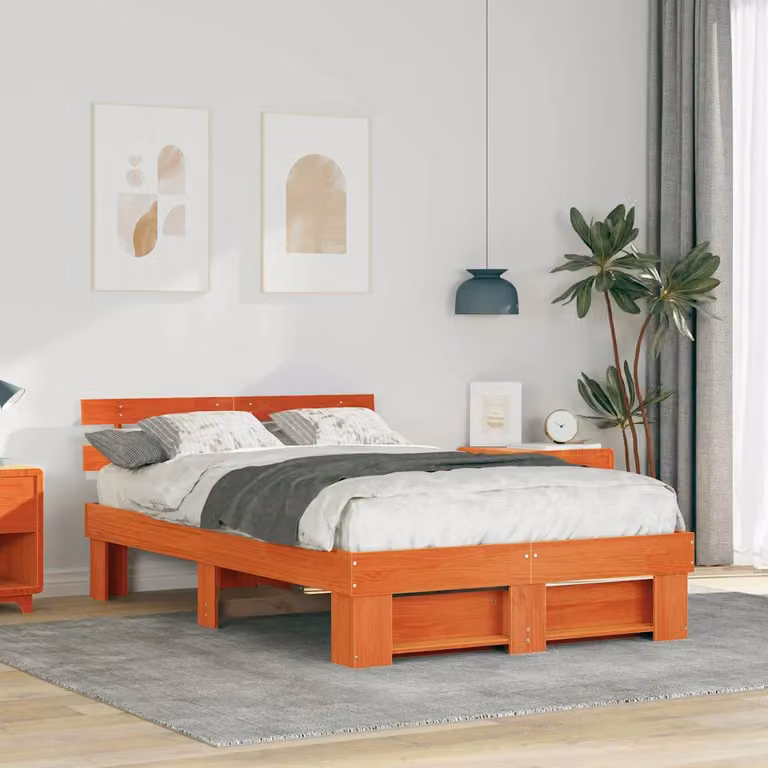 Struttura del letto moderna vidaXL in pino massello marrone cerato L/P/H: 200 x 120 x 73 cm