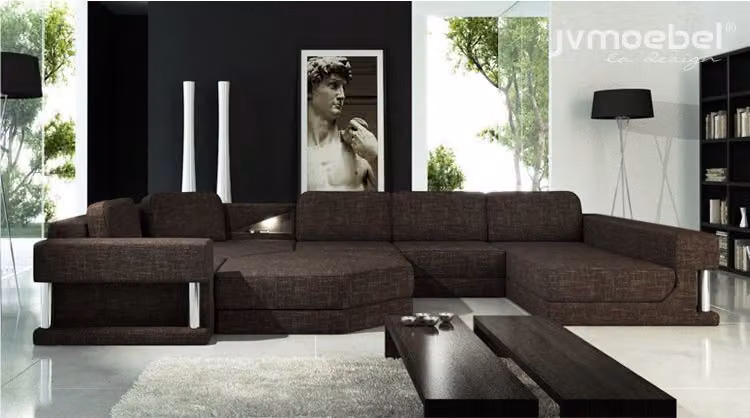 Wohnlandschaft U-Form Bettfunktion Textil Stoff Big Ecksofa Sofa Polster Couch